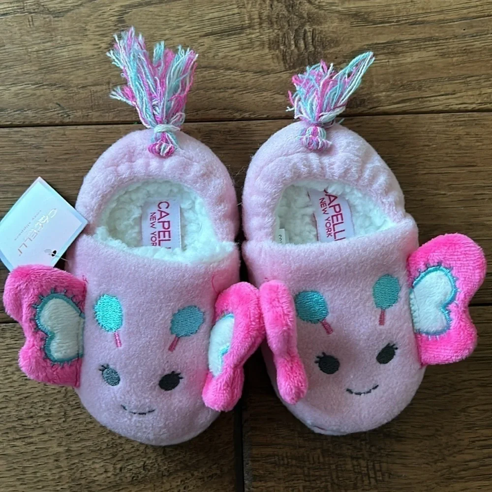 Capelli New York Cozy Slippers Pink Butterflies Toddler Size Small 4/5 New NWT